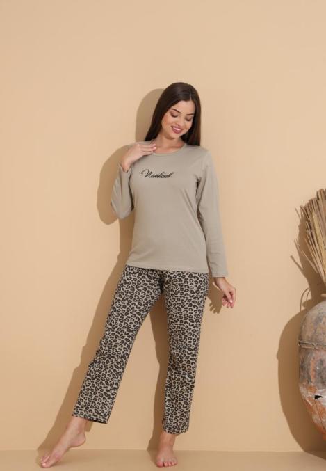 Pijama Dama „Mantical" ,Pantaloni si Maneca Lunga,Culoare Crem,Engros